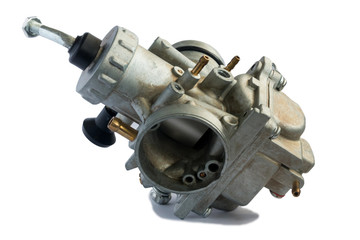 Carburetor for motorcycle part engine on white background
