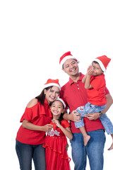 Fototapeta premium happy asian family wearing red christmas