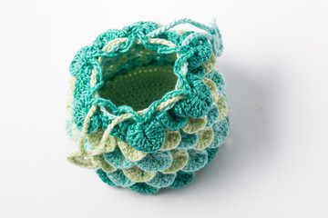 Handicraft handmade knitting small bag. wool yarn