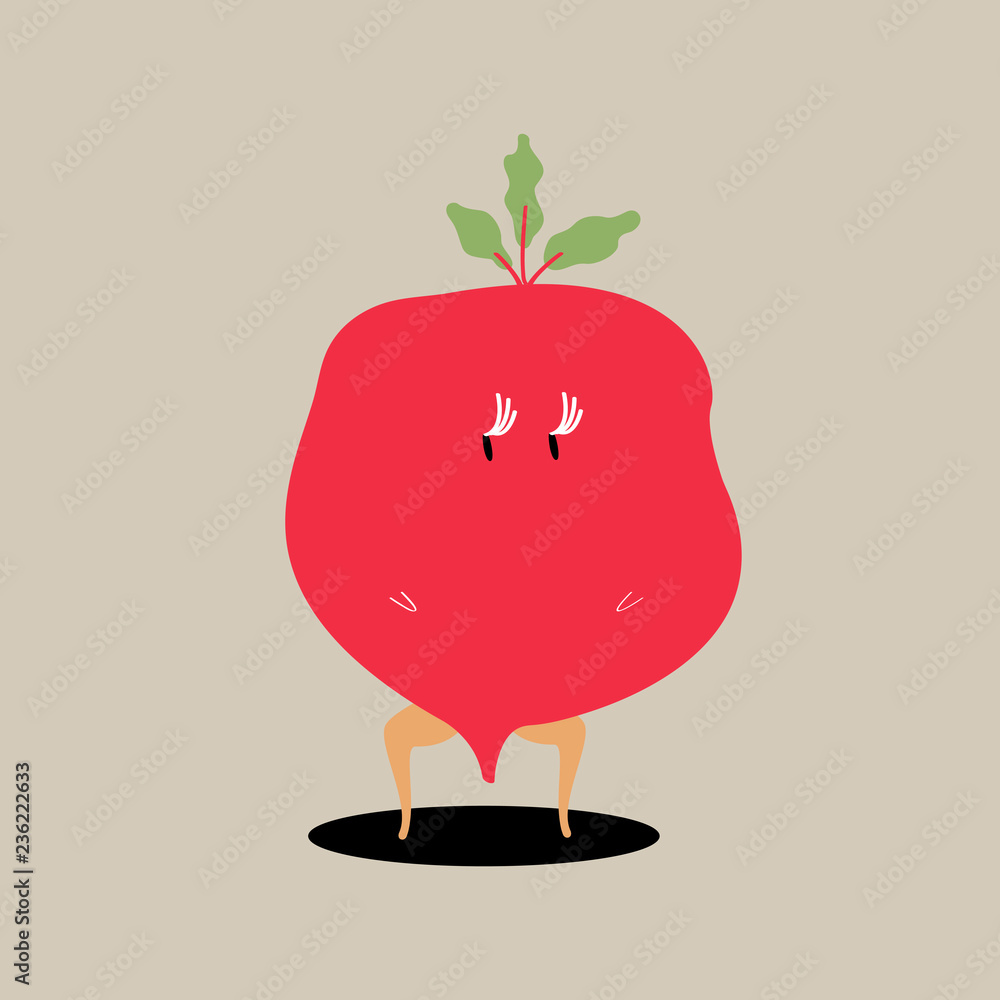 Poster fresh red radish cartoon character vector