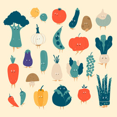 Various organic vegetable cartoon characters vector set