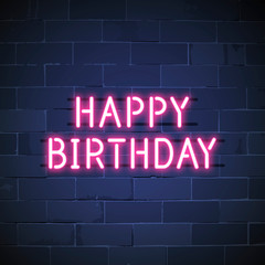 Obraz premium Happy birthday neon sign vector