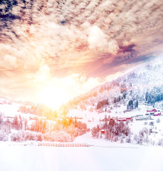 Landscape of winter Norway village