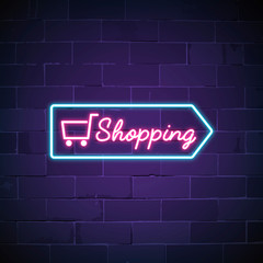 Shopping cart neon sign vector