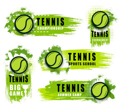 Big tennis game icons with ball and blobs