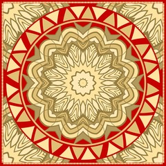 Floral Geometric Pattern with hand-drawing Mandala. illustration. For fabric, textile, bandana, pillowcarpet print.