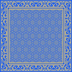 Template Print for Fabric. Pattern of floral geometric ornament with Border. illustration. Seamless. For Print Bandana, Shawl, Carpet.