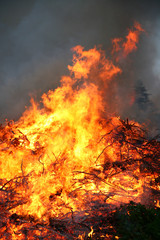 Detail of flames in an outdoor fire in Denmark