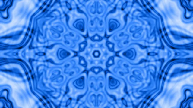 Blue video kaleidoscopic stylized large snowflake. Geometric movie closeup ornament background for tv show, intro opener, christmas theme, holiday, party, club, event music clip, advertising footage.