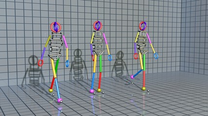 Gait recognition , motion capture 3d render of character walking