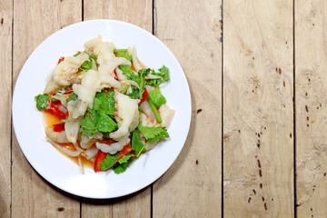 Thai Chicken Leg Salad & Spices thailand tradition food asian style on wooden background