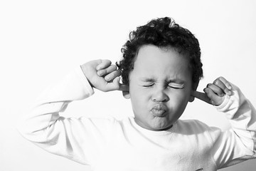 deafness suffering from loss hearing on white background with people stock image stock photo