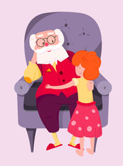 granddaughter hugs her grandfather,cartoon characters, vector image