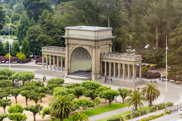 Aerial landscape in the Arboretum and Music Concourse area of Golden Gate Park, San Francisco,...