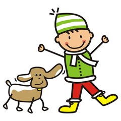Obraz na płótnie Canvas Boy and dog, happy kid with pet, vector illustration