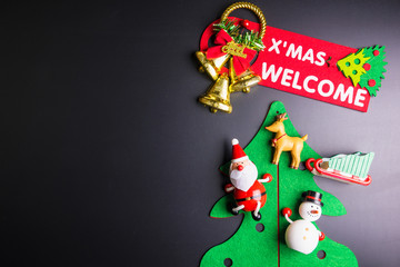Christmas decorations on black background with copy space.Christmas day concept.
