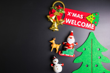 Christmas decorations on black background with copy space.Christmas day concept.