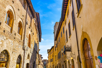 Medieval Street Stone San Gimignano Tuscany Italy - obrazy, fototapety, plakaty