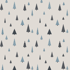 Obraz premium Beige geometric pattern with creative fir trees for Christmas and New Year design.