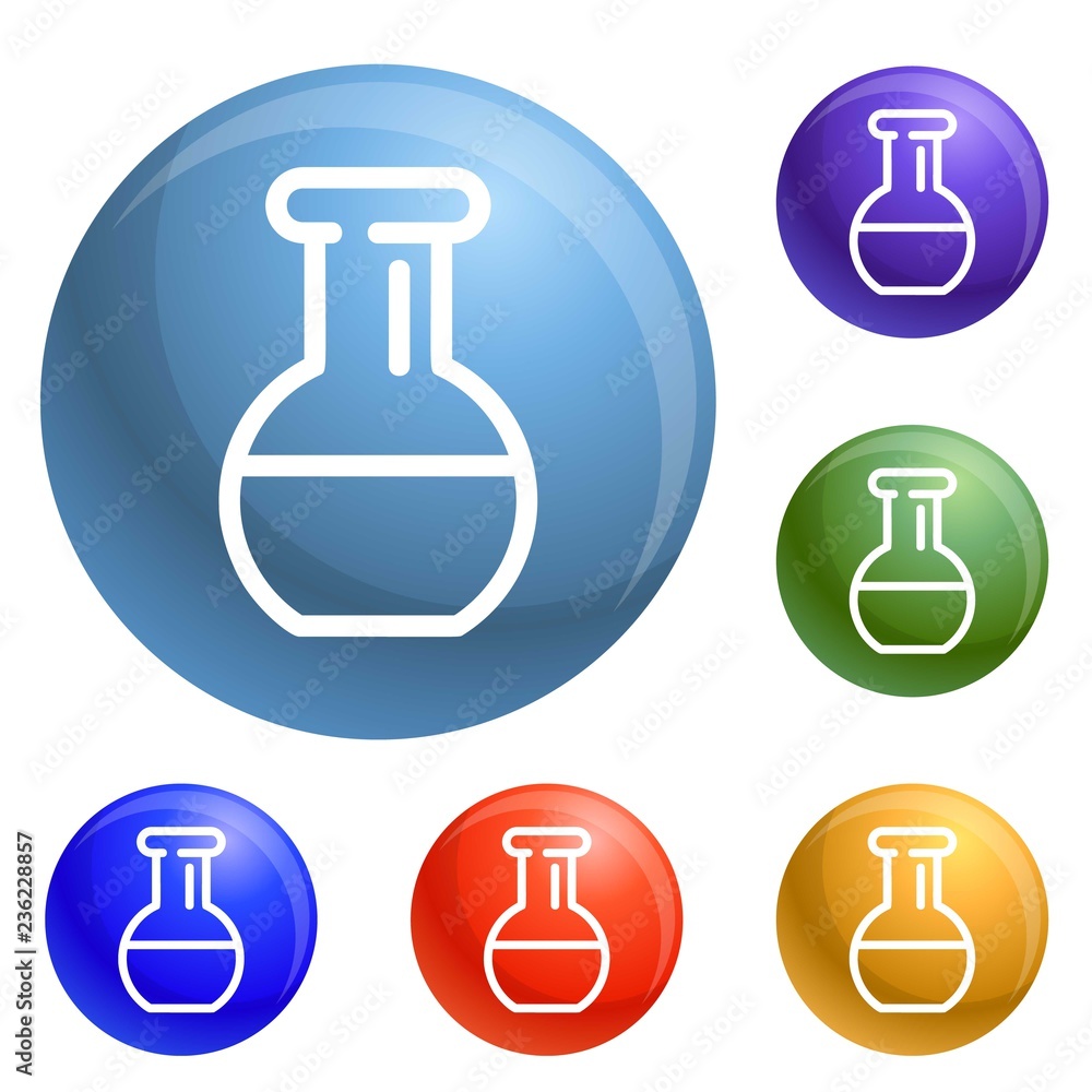 Poster chemical flask icons set vector 6 color isolated on white background
