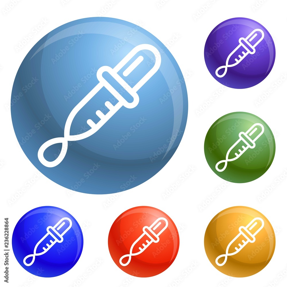 Aufkleber drop pipette icons set vector 6 color isolated on white background