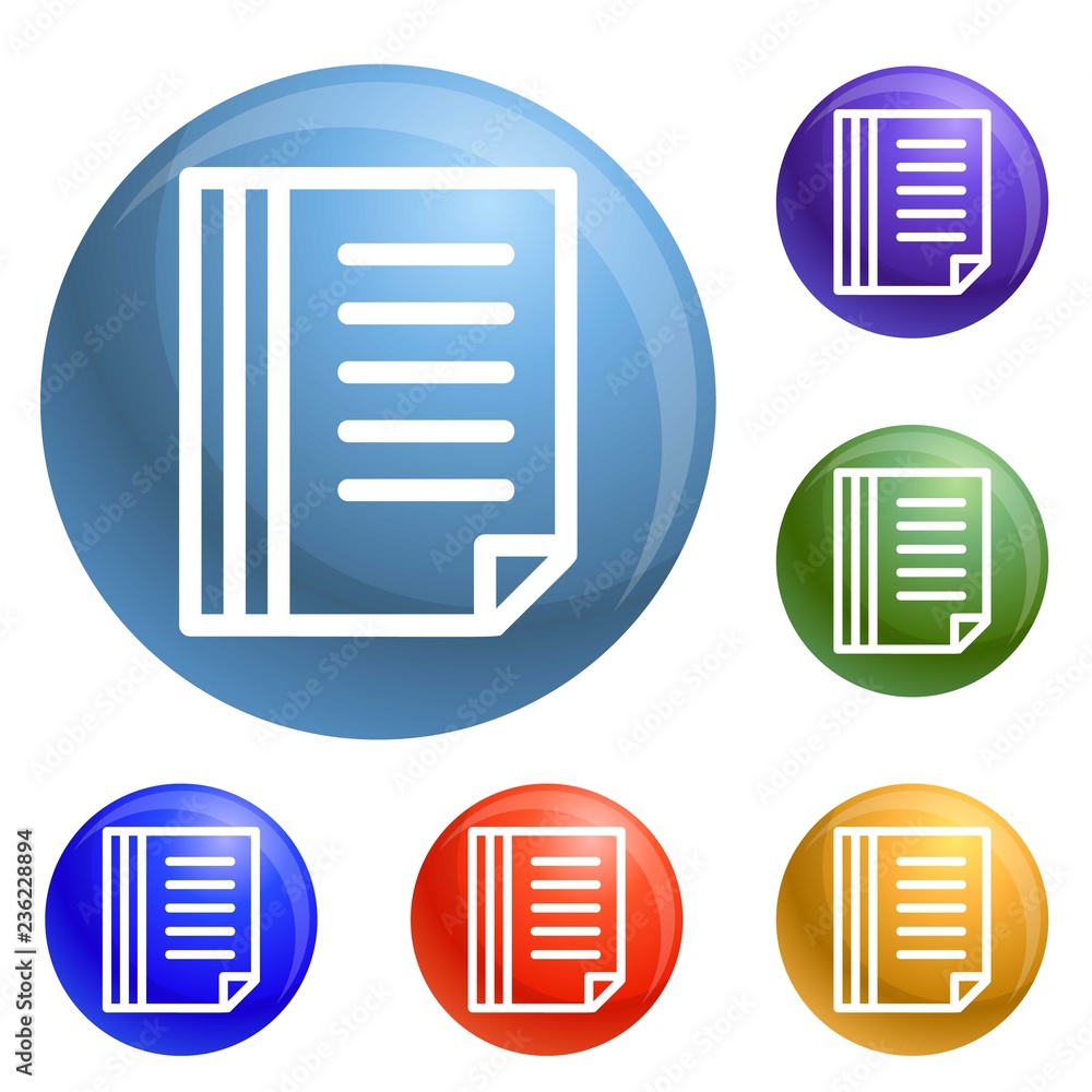 Poster file folder icons set vector 6 color isolated on white background