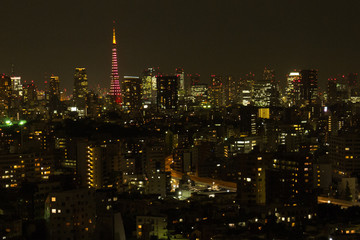 Skyline of the buildings of Tokyo Japan at night