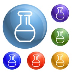 Chemical flask icons set vector 6 color isolated on white background