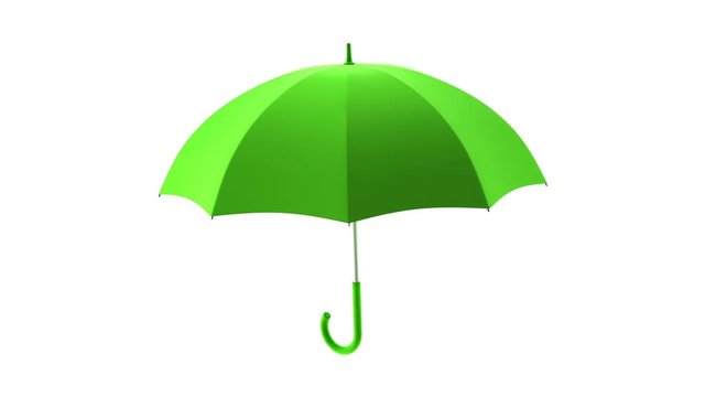 Rotating green umbrella on a white background. Animation with alpha channel