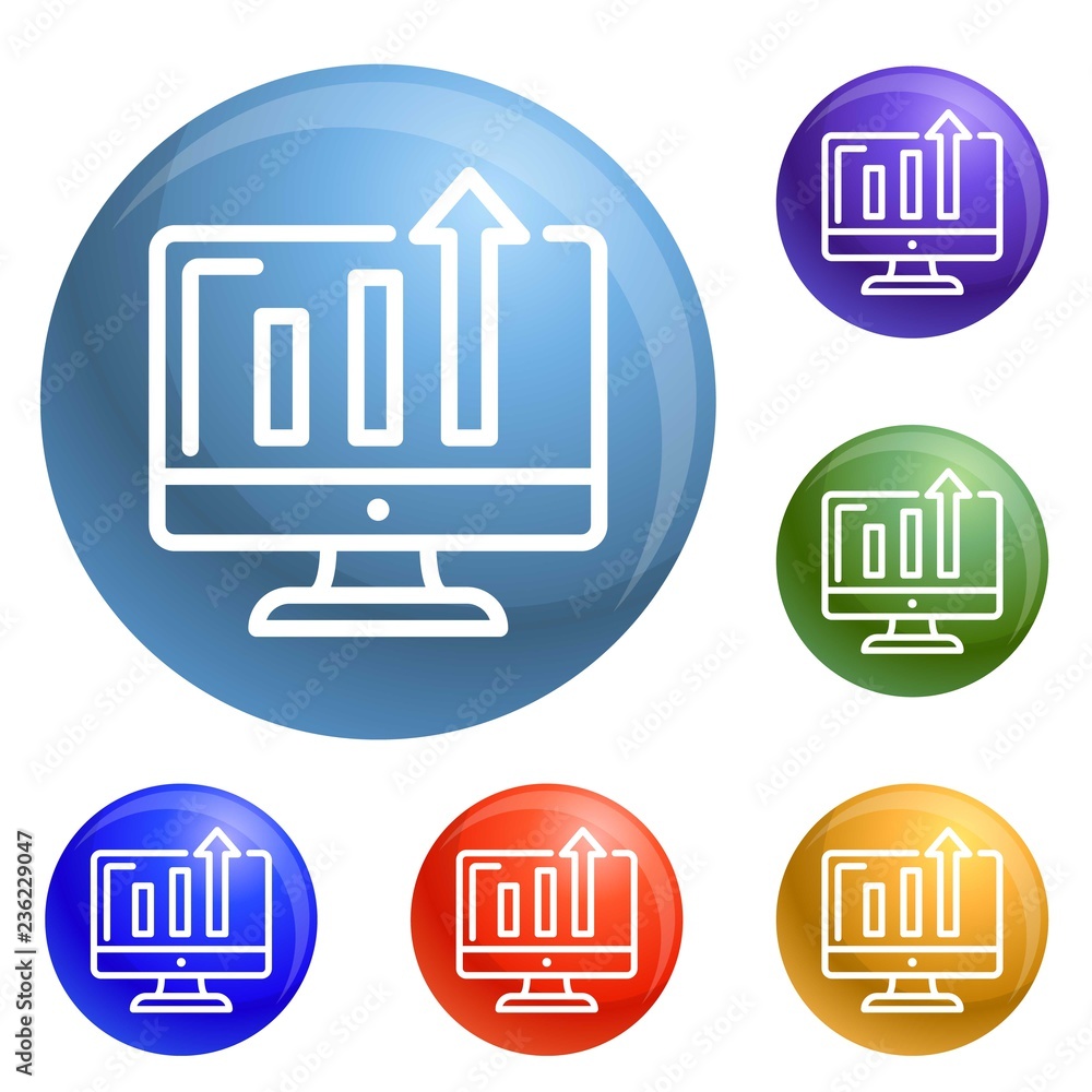 Poster diagram on monitor icons set vector 6 color isolated on white background