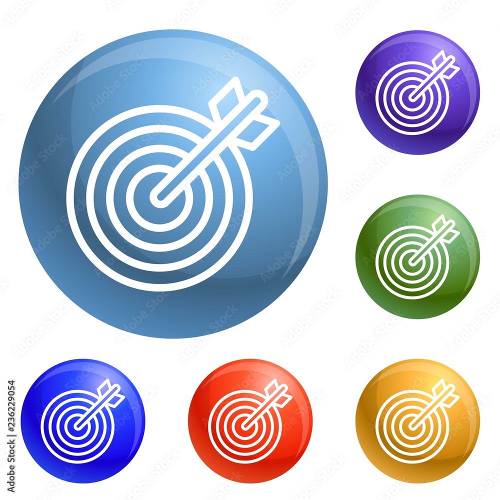Aufkleber arrow target icons set vector 6 color isolated on white background