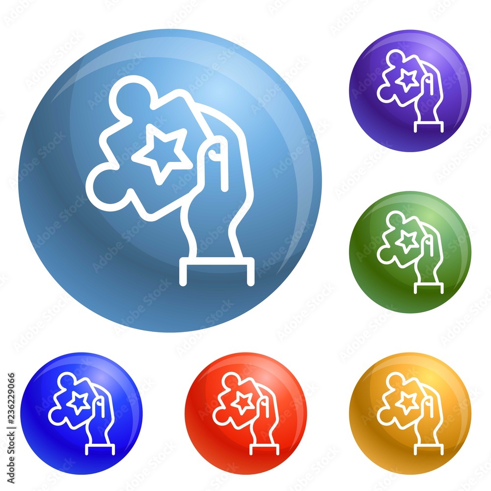 Poster puzzle in hand icons set vector 6 color isolated on white background