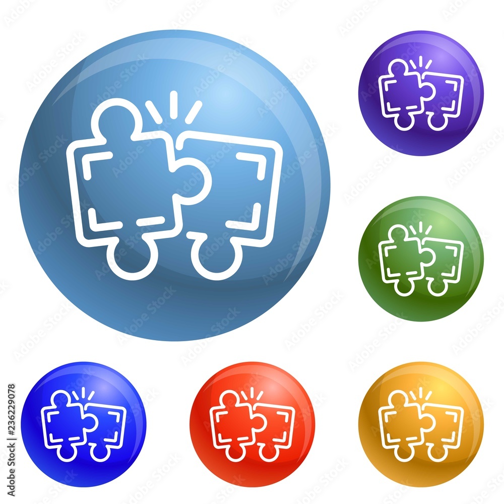 Aufkleber puzzle teamwork icons set vector 6 color isolated on white background