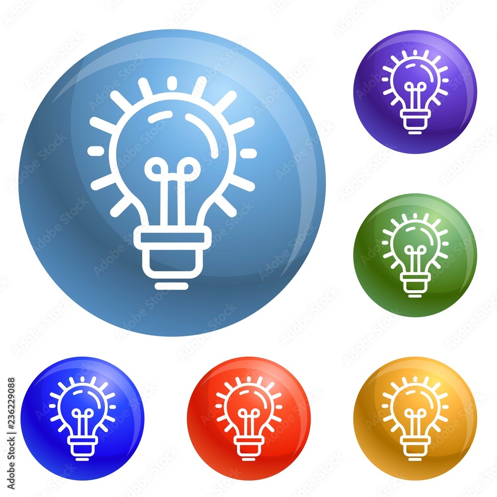 Poster idea bulb icons set vector 6 color isolated on white background