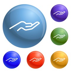 Care hand icons set vector 6 color isolated on white background