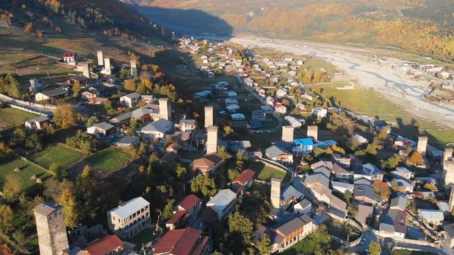 Mestia Village in Georgian Republic from Drone Perspective