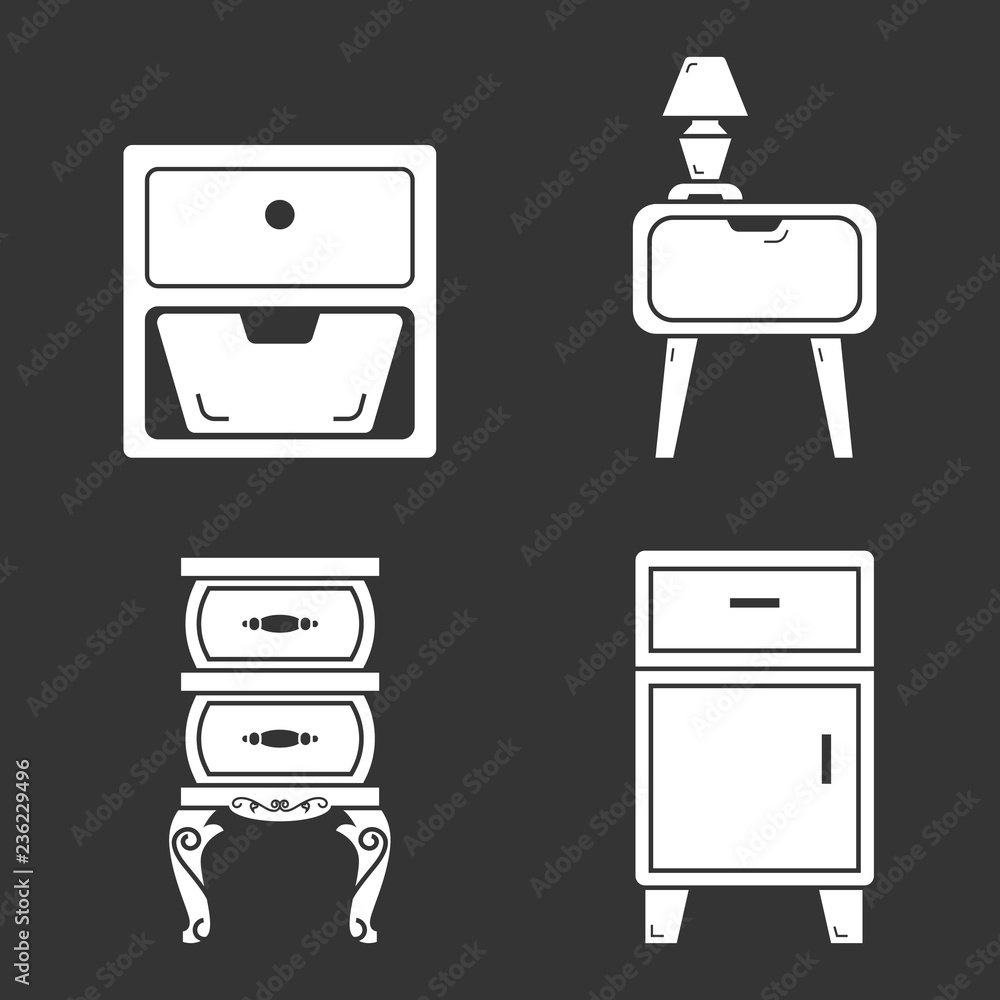 Poster nightstand icon set. simple set of nightstand vector icons for web design on gray background