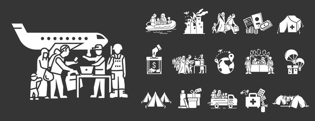 Migrant icon set. Simple set of migrant vector icons for web design on gray background