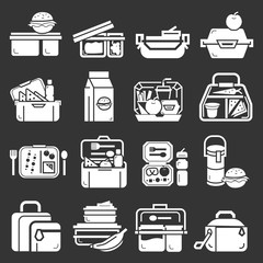 Lunchbox icon set. Simple set of lunchbox vector icons for web design on gray background