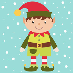Fototapeta na wymiar Christmas elf on a snow background