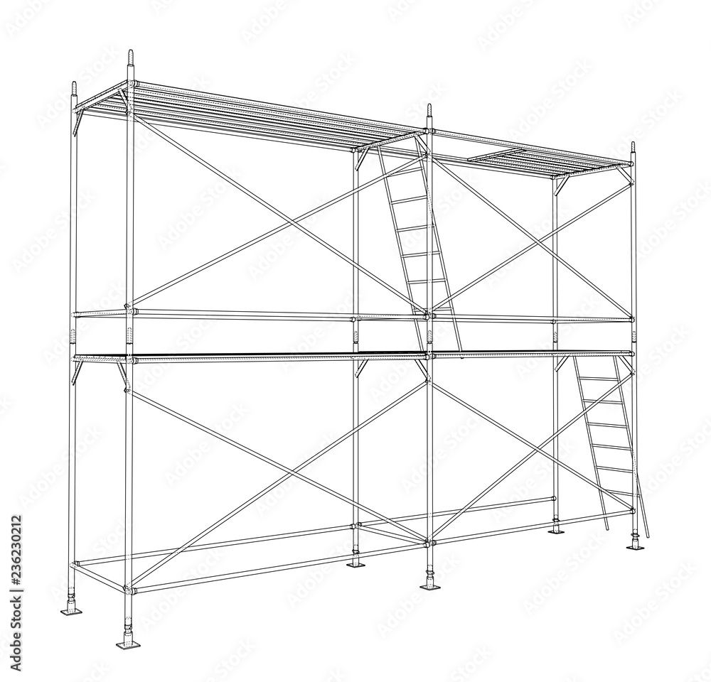 Poster 3d outline scaffold. vector rendering of 3d