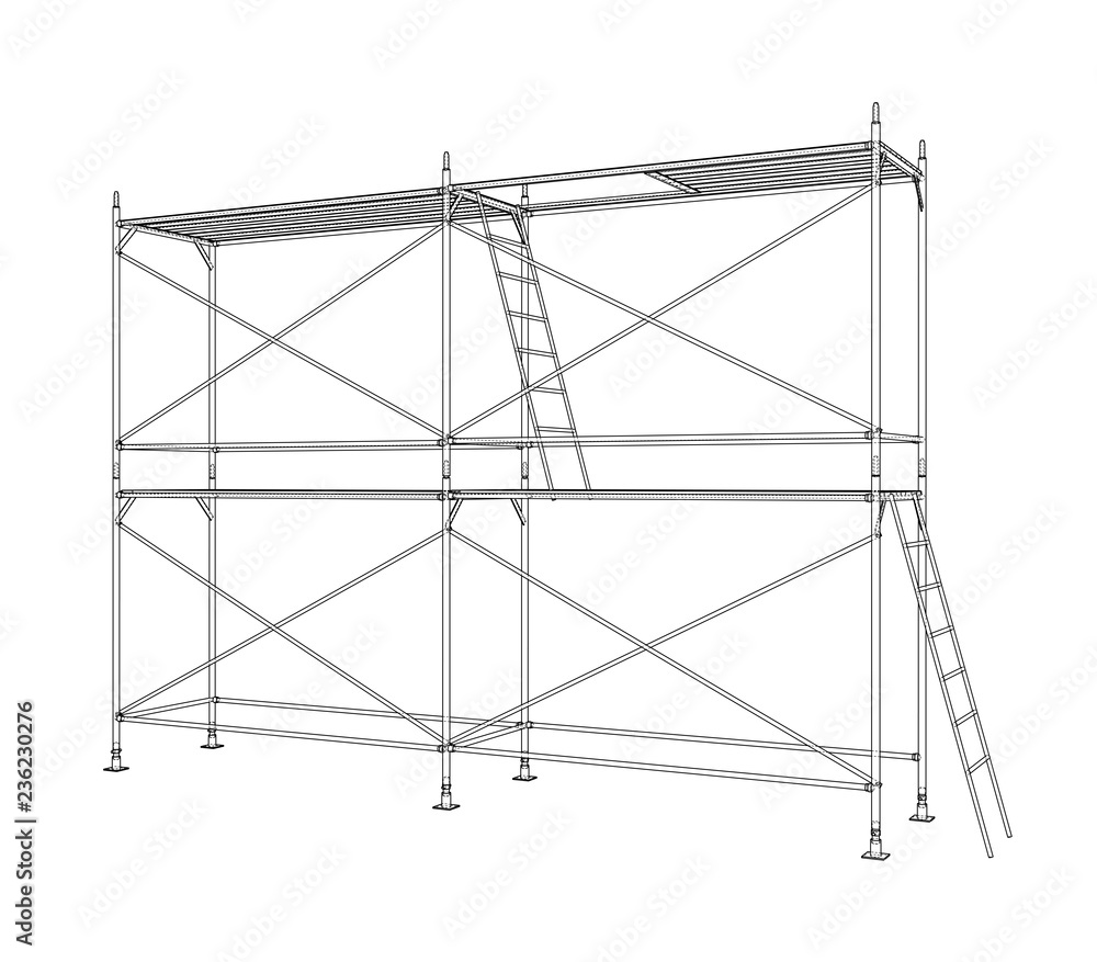 Poster 3d outline scaffold. vector rendering of 3d