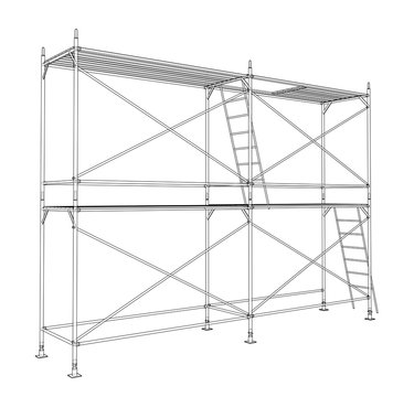 3D Outline Scaffold. Vector Rendering Of 3d