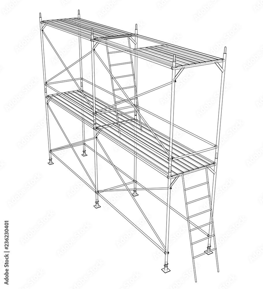 Poster 3d outline scaffold. vector rendering of 3d