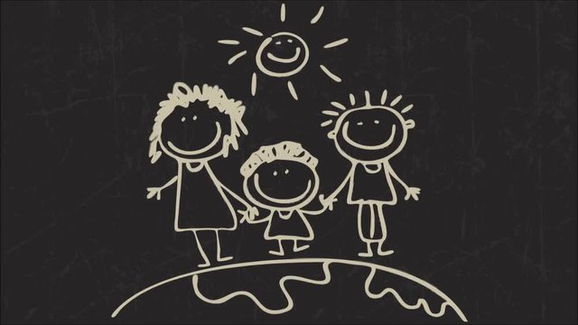 Happy family doodle drawing animation on blackboard
