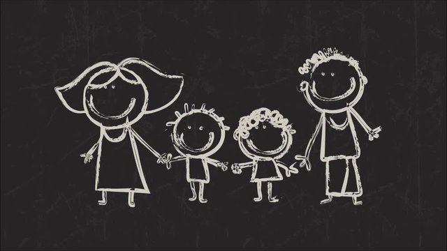 Happy family doodle drawing animation on blackboard