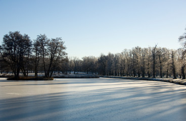 Park View at the island Drottningholm at first winterday in Stockholm	