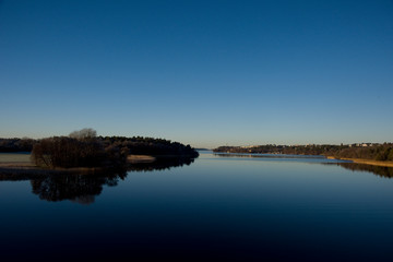 Cold frosty day at the lake Malaren by boat in Stockholm