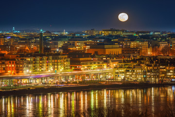Full moon above Washington DC and potomac river, USA