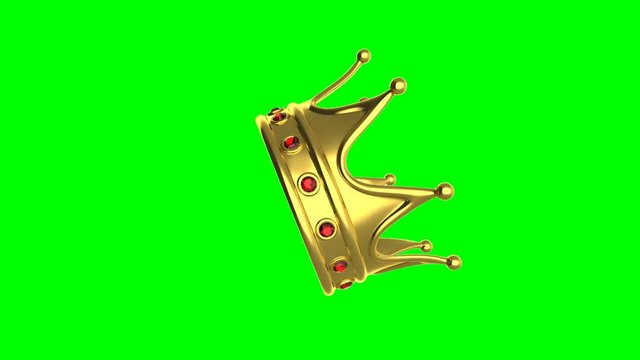 Looped animation rotating golden crown on green background.